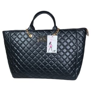 NWT Gilda Paris Black Quilted XLarge Tote Bag with Chain Strap